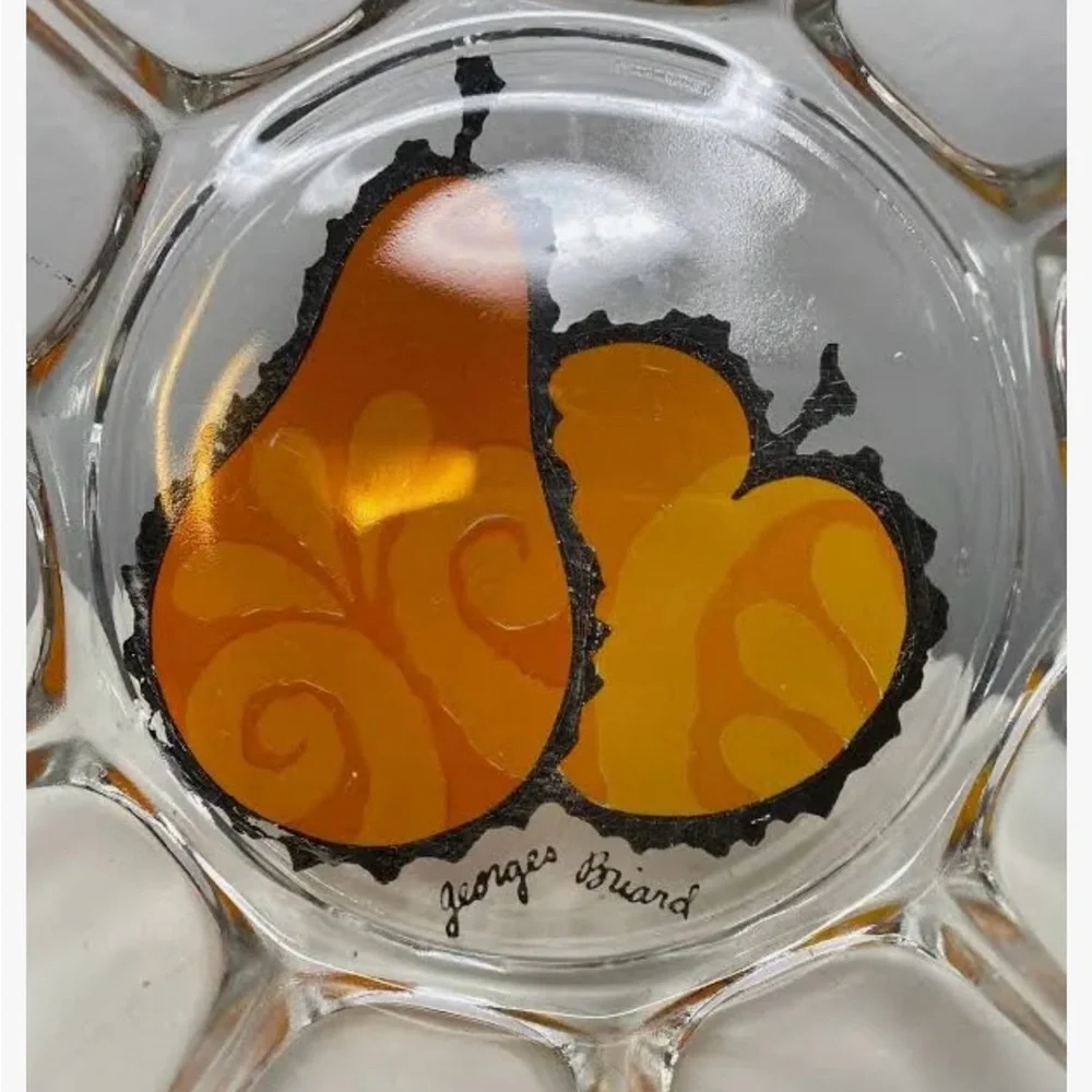 Georges Briard Glass Bowl with Orange Pear Design